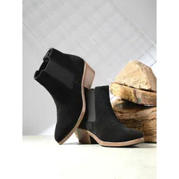 San Frissco Women Suede Block Heeled Chelsea Boots