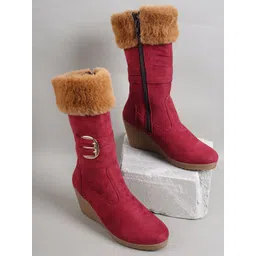 SAPATOS Women Faux Fur Trim Winter Boots