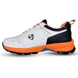 SG Unisex-Adult Club 6.0 Rubber Spikes Cricket Shoes, White/Navy/Orange - 7 Uk