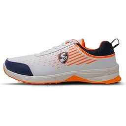 SG Yorker Cricket Shoes (Color: White, Navy & Orange, Size: UK6/ US7/ EU40) | for Mens & Boys | Material: PU & Rubber | Lightweight and Durable Long Lasting Performance