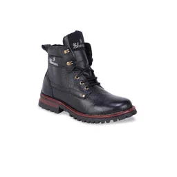 SHENCES Men Black Leather Flat Boots