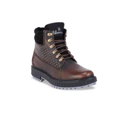 SHENCES Men Brown Textured Flat Leather Boots