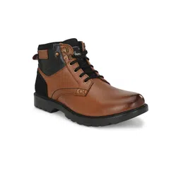 SHENCES Men Colourblocked Genuine Leather Biker Boots