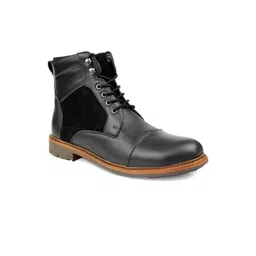 SHENCES Men Mid-Top Leather Biker Boots