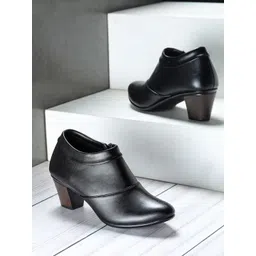 Shezone Black Block Heeled Boots