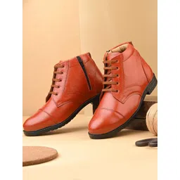 SHOE DAY Men Tan Leather Lace Up Round Toe With Cushioned Foot Bed Boots