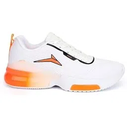 “Shoes Factory Men’s White & Orange Mesh Sneakers | Lightweight Sports & Casual Running Shoes for Men”