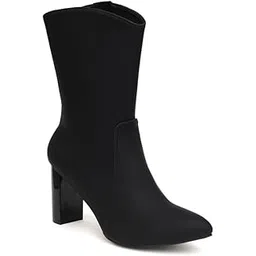 Shoes Women's Casual Block Solid Pointed Toe Black Winter Boots