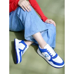 Shoetopia Women Blue & White Lace Up Casual Sneakers