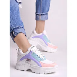 Shoetopia Women Round Toe Colourblocked Comfort Insole Lace-Ups Sneakers