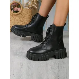 Shoetopia Women Round Toe Laced Up Regular Boots