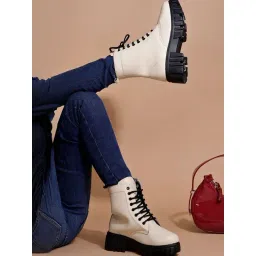 Shoetopia Women's Beige Derby Boots