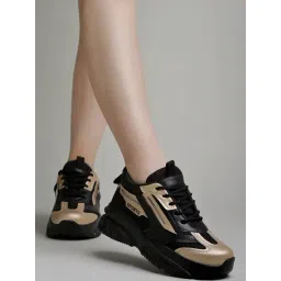 Shoetopia Women's Black & Gold Sneakers