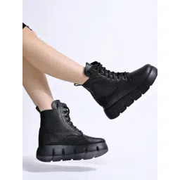 Shoetopia Women's Black Derby Boots