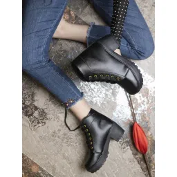 Shoetopia Women's Black Derby Boots