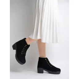 Shoetopia Women's Black Derby Boots