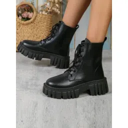 Shoetopia Women's Black Derby Boots