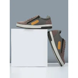 SHOZANIA Men Colourblocked Leather Lightweight Lace-Up Sneakers