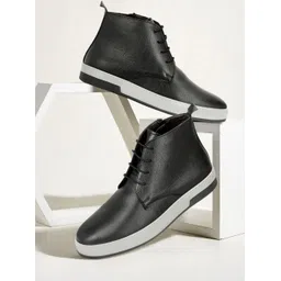 SHOZANIA Men Leather Lace-Up Leather Mid-Top Boots