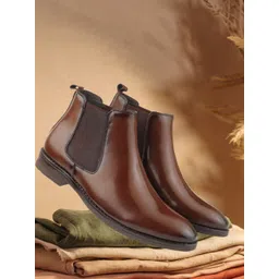 SHOZANIA Men Mid Top Leather Chelsea Boots