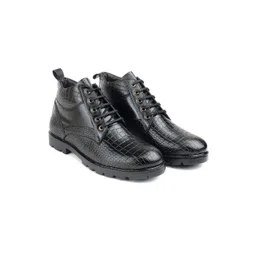 SHOZANIA Men Mid Top Textured Leather Regular Boots