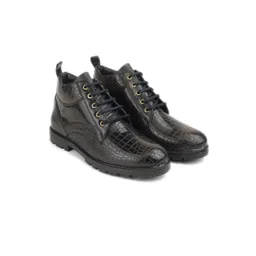 SHOZANIA Men Mid Top Textured Leather Regular Boots
