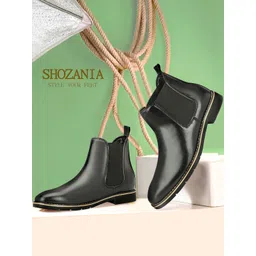 SHOZANIA Men PU Round-Toe Chelsea Boots
