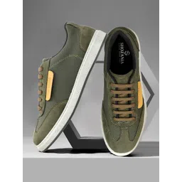 SHOZANIA Men Suede Leather Insole Contrast Sole Sneakers