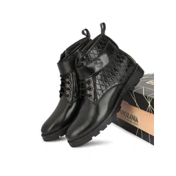 SHOZANIA Men Textured Mid Top Leather Regular Boots