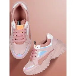 Shozie Women Pink Lace Up Fastening Sneakers