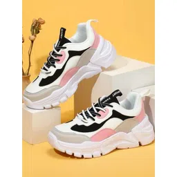 Shozie Women White & Black Printed Lace Up Round Toe Synthetic Sneakers