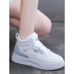 Shozie Women White & Blue High-Top Fashion Sneakers