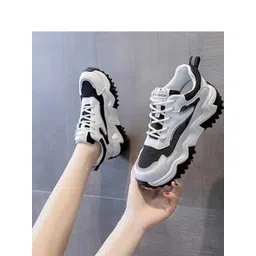 Shozie Women White Round Toe Padded Synthetic Lace-Ups Casual Sneakers