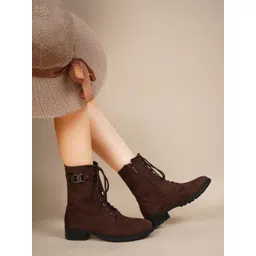 SHUZ TOUCH Women Embellished Block-Heeled Suede Regular Boots