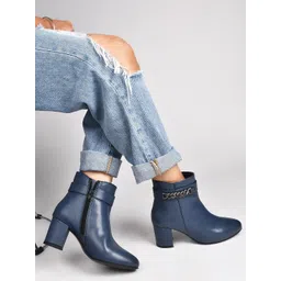 SHUZ TOUCH Women High Top Block Heel Regular Boots With Chain Detail