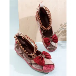 SIRDENILL Women Wedge Casual Shoes with Beaded Ankle Strap & Bow