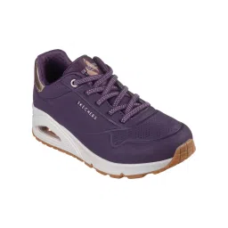 SKECHERS Women Uno Shimmer Away Dark Purple Lifestyle Lace Up Sneakers