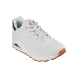 SKECHERS Women Uno Shimmer Away White Lifestyle Lace Up Sneakers