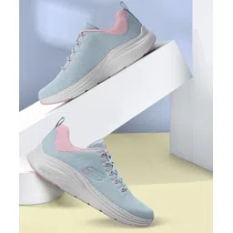 Skechers Womens VAPOR FOAM-CHEERFUL TIMES Light Blue Pink Casual Lace Up Shoe Sneakers For Women