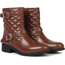 Slays Quilted Buckle Mid-Calf Platform Boots for Women | Comfortable and Stylish|High Ankle with Low Block Heel | Casual,Formal Wear for Winter