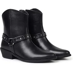 Slays Studs Mid Calf Cowboy Boots For Women | Comfortable and Stylish High Ankle with Low Block Heel | Casual,Formal Wear for Winter BOOT 106