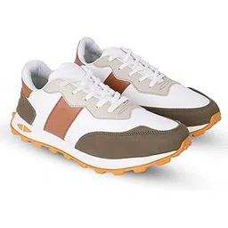 Snatch Stylish White Sports Shoes for Men | Cushioned Insole & Slip-Resistant Sole | Durable PU Upper for Running, Gym, Walking & Casual Wear | Lace-Up Sneakers with Comfortable Fit