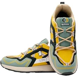 Sneaker Division Outdoor Hiking Shoes, Yellow and Sage Green, Coordinated Design with Beige Laces, Athletic Trail Running Footwear