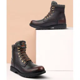 SNOWMAN 7-Eye Ankle Snow Boots Genuine Leather Water Proof Boots For Men