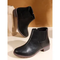 Sole Saga Women Block Heeled Mid-Top Round Toe Winter Boots
