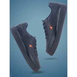 Sparx Men Black Synthetic Leather Perforations Sneakers