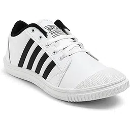 Sport Fashion White Sneakers with Black Accents, Lightweight Casual Lace-Up Shoes for Men, Outdoor Walking