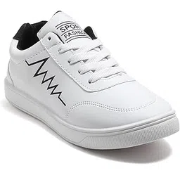 Sport Fashion White Sneakers with Black Accents, Lightweight Casual Lace-Up Shoes for Men, Outdoor Walking