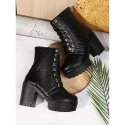 STRASSE PARIS Women Round ToeLace Up Chunky Block Heeled Boots