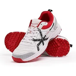 Stunner-160 Cricket Shoes with Rubber Studs for Men (Red, Numeric_8)